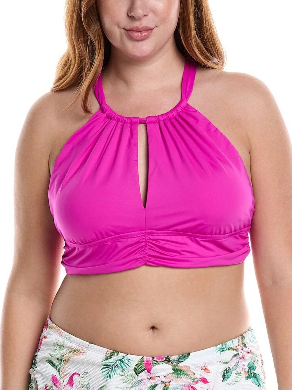 New LA BLANCA Island Goddess High Neck Midkini Top Size 14 Orchid Pink